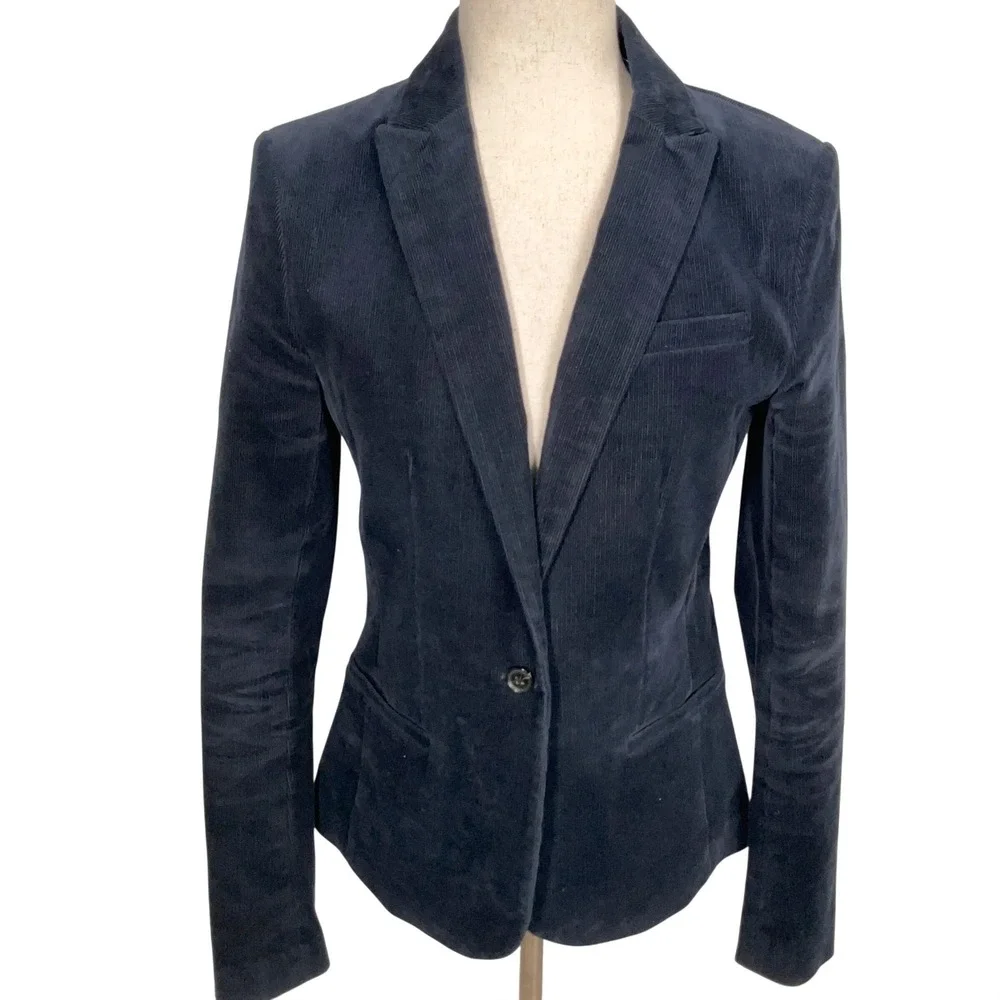 Banana Republic Blazer‎ Womens 2Tall  Navy Blue Corduroy Classic Preppy Jacket